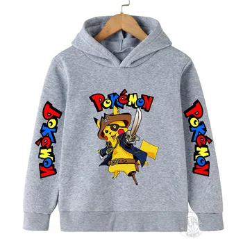 Есенна детска hoody с качулка с Pikachu и Покемоном, градинска мода, Спортен пуловер с забавен дизайн топ с дълъг ръкав и принтом, дрехи за малките момичета